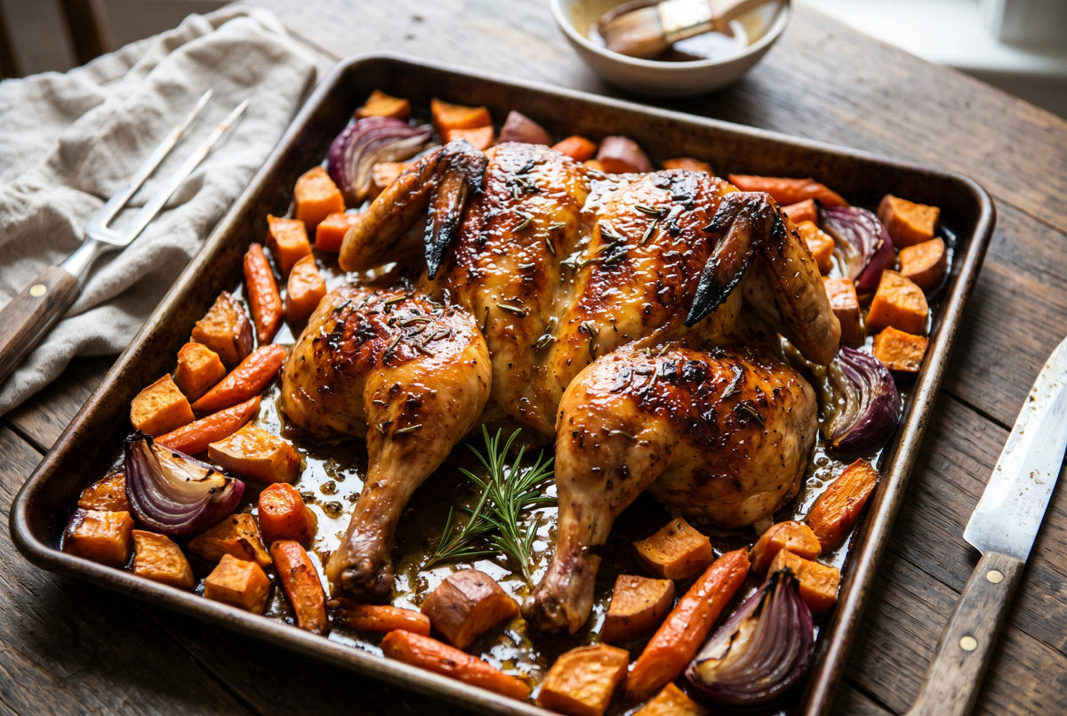 Sheet-Pan Maple-Dijon Spatchcock Chicken – Crooked Tree Chicken Ranch ...