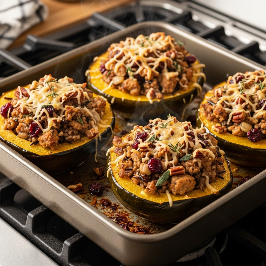 Ground Chicken & Cranberry Stuffed Acorn Squash