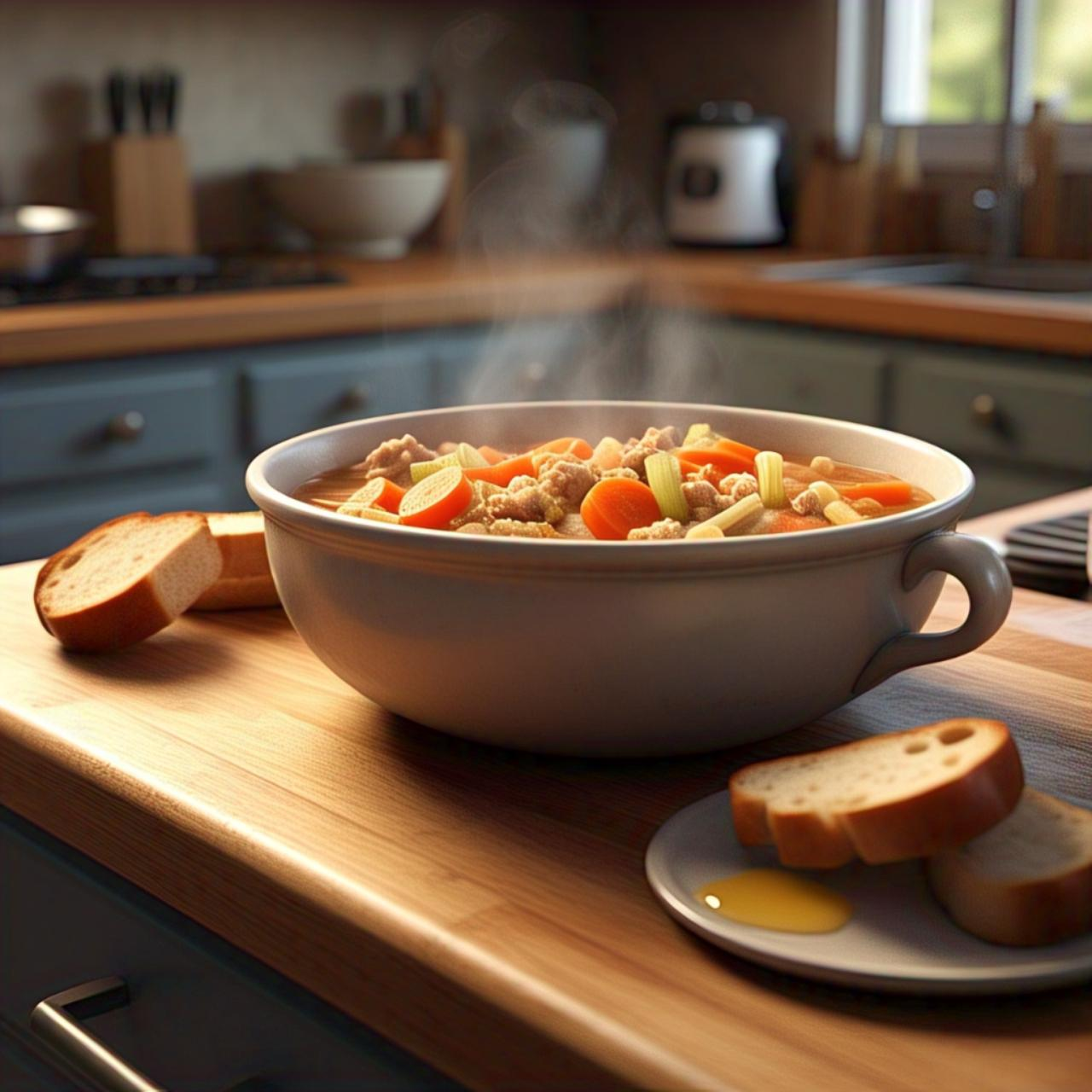 Spicy Ground Dark Meat Chicken Soup with Beans and Pasta