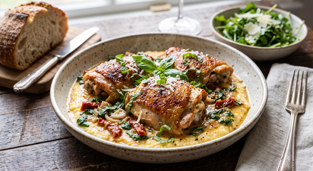 Creamy Sun-Dried Tomato & Basil Braised Chicken Thighs