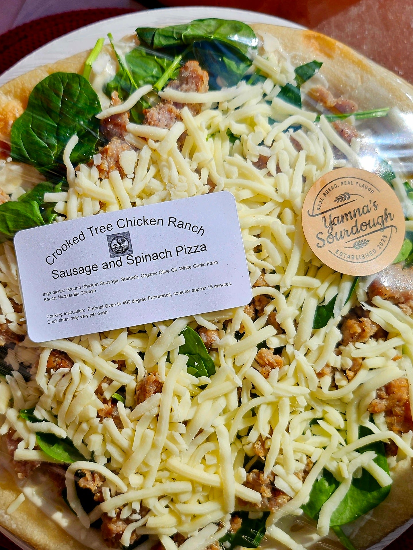 Personal Size Premium Chicken Sausage and Spinach Pizza
